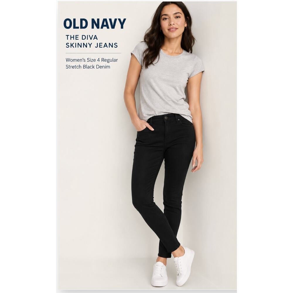 Old Navy The Diva Black Skinny Jeans Women’s 4 Stretch Denim Mid Rise Casual